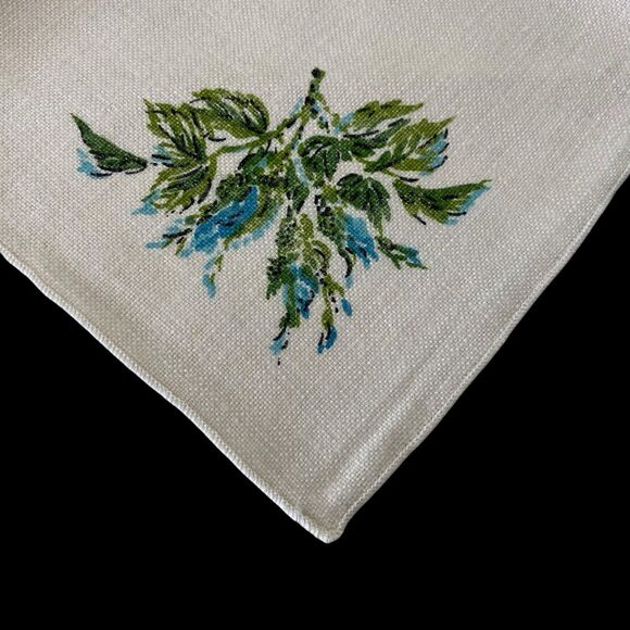 Lot of 4 Linen Cloth Napkins Blue Green Floral  11" x 11" Dining Luncheon - Picture 3 of 4